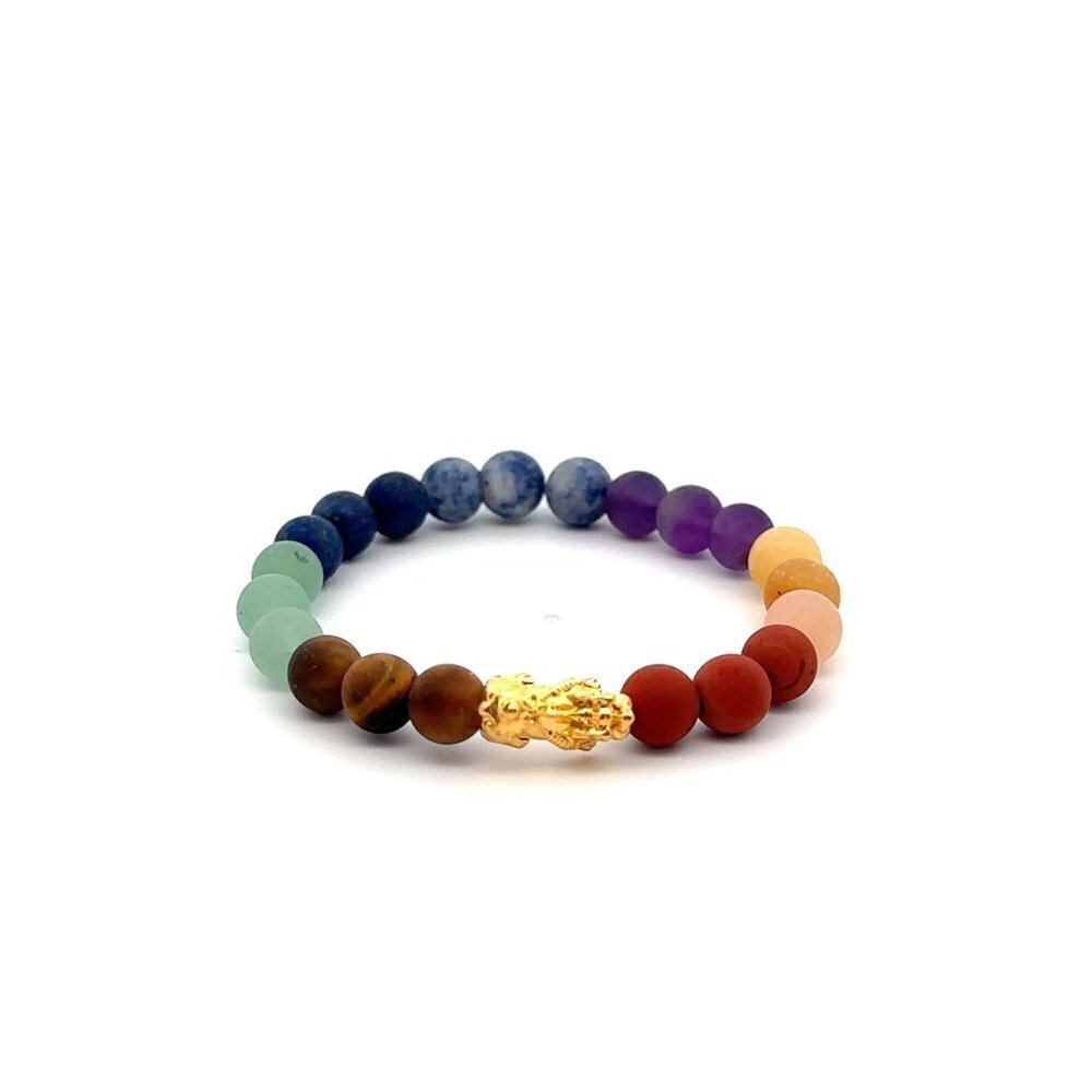 18K Gold Piyao Pixiu Dragon Lucky Charm Bracelet Gemstones Matte Chakra 6mm